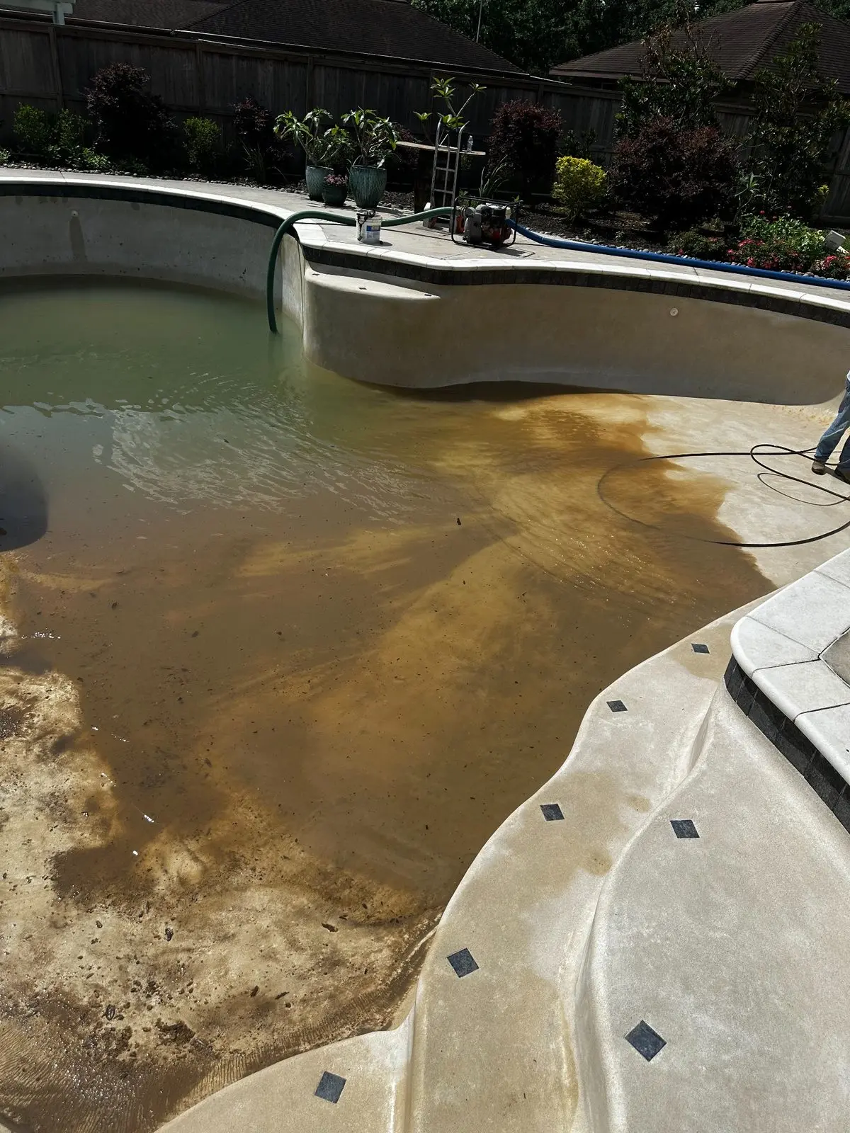 Pool drain and clean sediment removal in Clear Lake, Texas